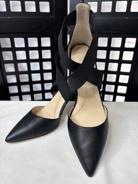 🖤 Cole Haan Cross Strap Heels Women's 9.5B Black Leather Pointed Toe Dress 🖤
